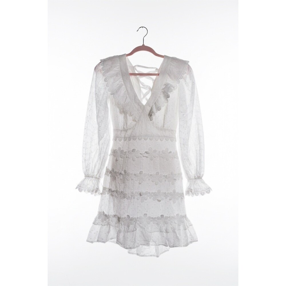 Just Me Dress Womens Size M White Eyelet Embroidered Mini Open Back - Picture 5 of 10